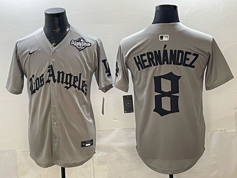 Men 2026 Los Angeles Dodgers #8 Hernandez Grey Five generations Nike MLB Jersey style 0013